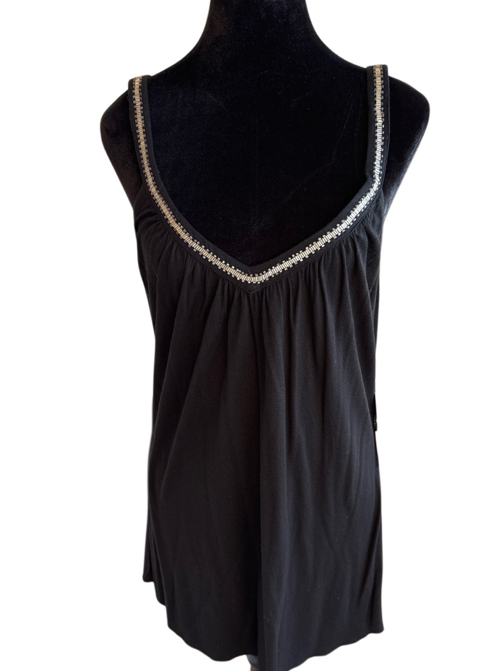 Matty M Black Sleeveless Embellished Beaded Neckline Tunic Tank-Sz M -NWT